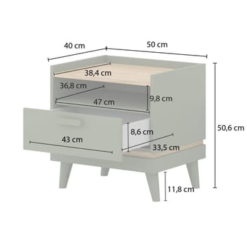 Nattbord Scandi 1 skuff - Falmet grønn - Oljet eik - Møbler - Bord - Avlastningsbord & sidobord - Sengebord & nattbord