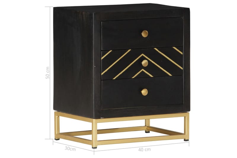 Nattbord svart og gull 40x30x50 cm heltre mango - Sengebord & nattbord