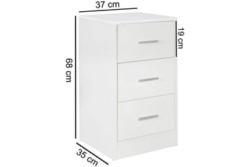 Nattbord Wohnling for kontinentalseng, 68 cm høy og 3 skuffer i en moderne stil Hvit - Hvit - Møbler - Bord - Avlastningsbord & sidobord - Sengebord & nattbord