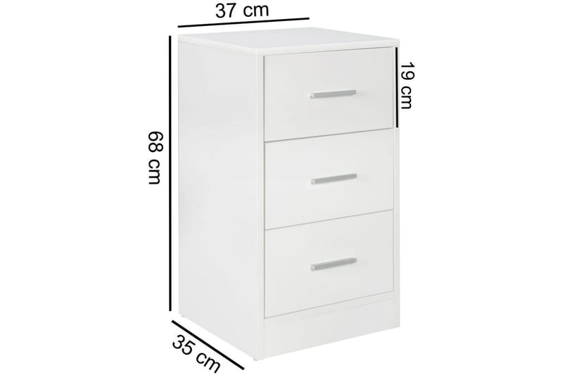 Nattbord Wohnling for kontinentalseng, 68 cm høy og 3 skuffer i en moderne stil Hvit - Hvit - Møbler - Bord - Avlastningsbord & sidobord - Sengebord & nattbord