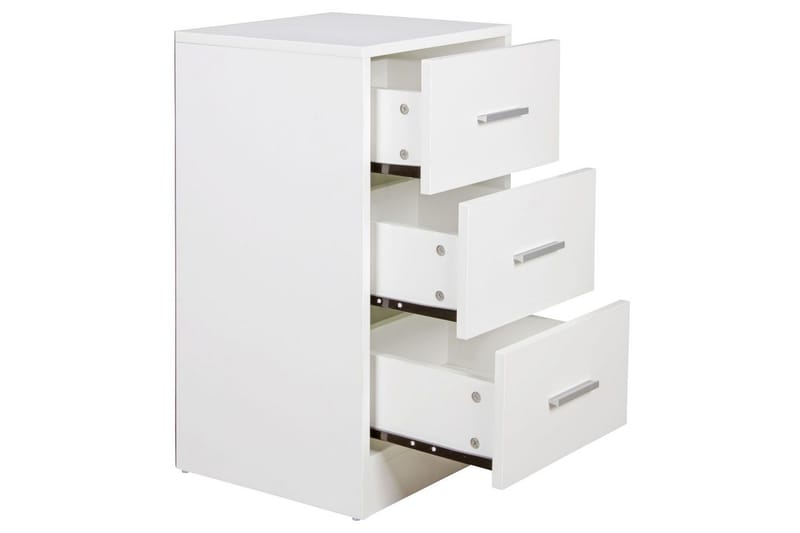Nattbord Wohnling for kontinentalseng, 68 cm høy og 3 skuffer i en moderne stil Hvit - Hvit - Møbler - Bord - Avlastningsbord & sidobord - Sengebord & nattbord