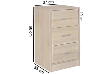 Nattbord Wohnling for kontinentalseng, 68 cm høy og 3 skuffer i en moderne stil Sonoma - Sonoma - Møbler - Bord - Avlastningsbord & sidobord - Sengebord & nattbord