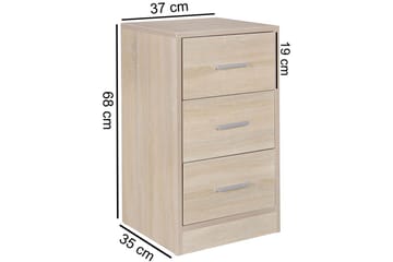 Nattbord Wohnling for kontinentalseng, 68 cm høy og 3 skuffer i en moderne stil Sonoma - Sonoma - Møbler - Bord - Avlastningsbord & sidobord - Sengebord & nattbord