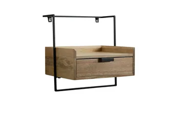 Nattbord Wohnling for veggmontering, laget av solid mangotre, med 1 skuff, industrielt-stil hylle Lysebrun - Lysebrun - Møbler - Bord - Avlastningsbord & sidobord - Sengebord & nattbord