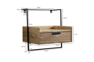Nattbord Wohnling for veggmontering, laget av solid mangotre, med 1 skuff, industrielt-stil hylle Lysebrun - Lysebrun - Møbler - Bord - Avlastningsbord & sidobord - Sengebord & nattbord