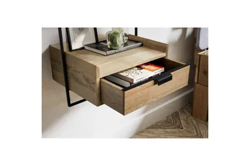 Nattbord Wohnling for veggmontering, laget av solid mangotre, med 1 skuff, industrielt-stil hylle Lysebrun - Lysebrun - Møbler - Bord - Avlastningsbord & sidobord - Sengebord & nattbord