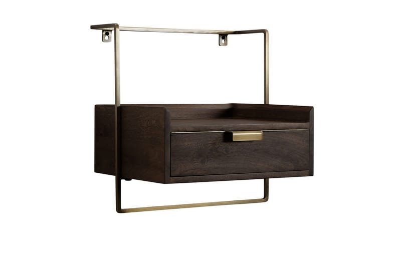 Nattbord Wohnling for veggmontering, laget av solid mangotre, med 1 skuff, industrielt-stil hylle mørkebrun - mørkebrun - Møbler - Bord - Avlastningsbord & sidobord - Sengebord & nattbord