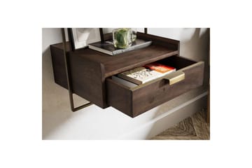 Nattbord Wohnling for veggmontering, laget av solid mangotre, med 1 skuff, industrielt-stil hylle mørkebrun - mørkebrun - Møbler - Bord - Avlastningsbord & sidobord - Sengebord & nattbord