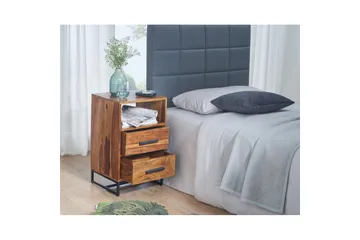 Nattbord Wohnling Heltre for kontinentalsenger med 2 skuffer oppbevaringshylle landlig stil - Møbler - Bord - Avlastningsbord & sidobord - Sengebord & nattbord