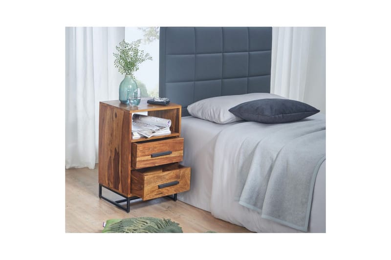 Nattbord Wohnling Heltre for kontinentalsenger med 2 skuffer oppbevaringshylle landlig stil - Møbler - Bord - Avlastningsbord & sidobord - Sengebord & nattbord