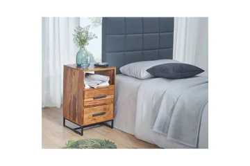 Nattbord Wohnling Heltre for kontinentalsenger med 2 skuffer oppbevaringshylle landlig stil - Møbler - Bord - Avlastningsbord & sidobord - Sengebord & nattbord