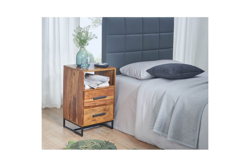 Nattbord Wohnling Heltre for kontinentalsenger med 2 skuffer oppbevaringshylle landlig stil - Møbler - Bord - Avlastningsbord & sidobord - Sengebord & nattbord