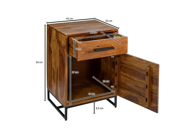 Nattbord Wohnling Heltre for kontinentalsenger med 3 skuffer 1 dør landlig stil - Møbler - Bord - Avlastningsbord & sidobord - Sengebord & nattbord