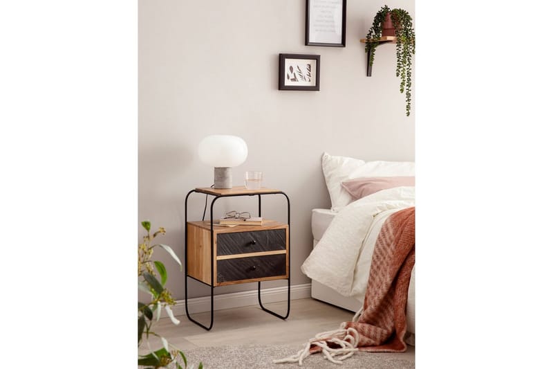 Nattbord Wohnling Heltre med 2 flytende skuffer i en metallramme - Møbler - Bord - Avlastningsbord & sidobord - Sengebord & nattbord