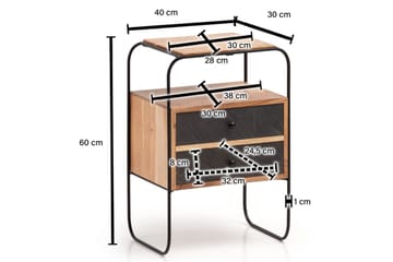 Nattbord Wohnling Heltre med 2 flytende skuffer i en metallramme - Møbler - Bord - Avlastningsbord & sidobord - Sengebord & nattbord
