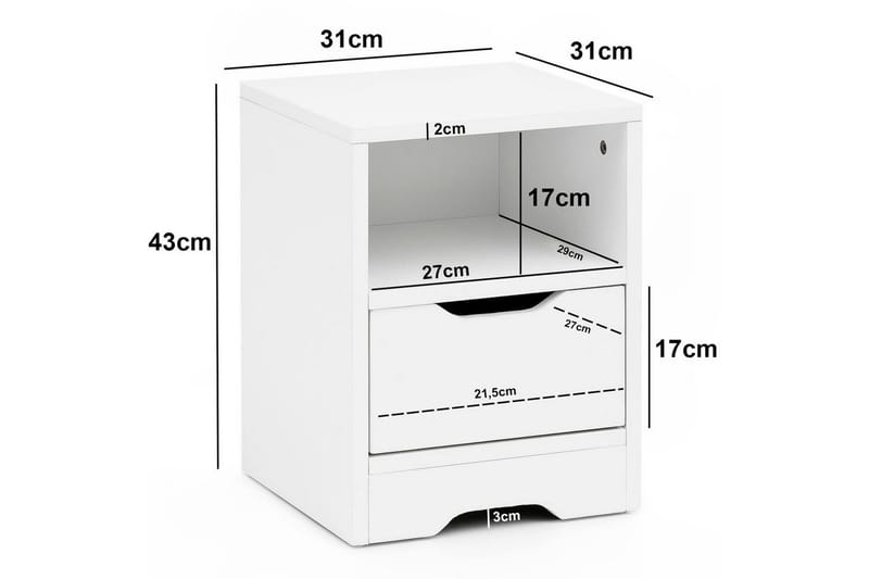 Nattbord Wohnling Hvit med 1 skuff Enkel moderne design og hylle - Møbler - Bord - Avlastningsbord & sidobord - Sengebord & nattbord