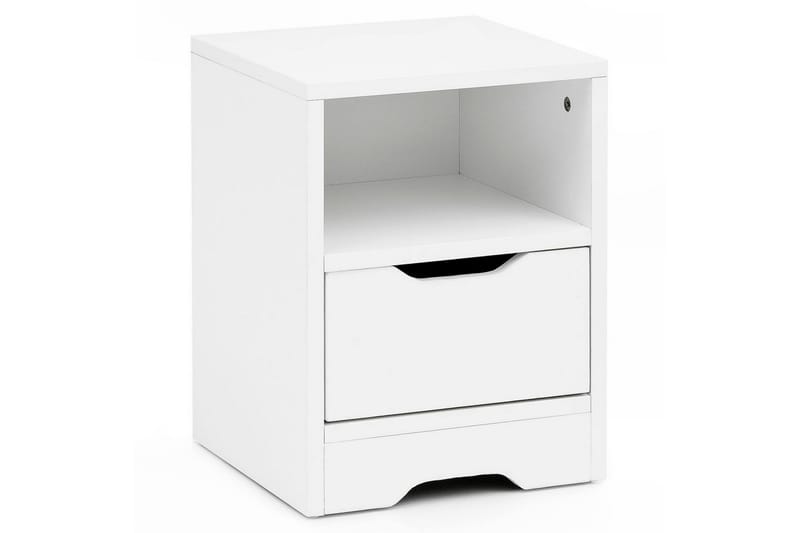 Nattbord Wohnling Hvit med 1 skuff Enkel moderne design og hylle - Møbler - Bord - Avlastningsbord & sidobord - Sengebord & nattbord