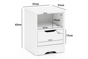 Nattbord Wohnling Hvit med 1 skuff Enkel moderne design og hylle - Møbler - Bord - Avlastningsbord & sidobord - Sengebord & nattbord