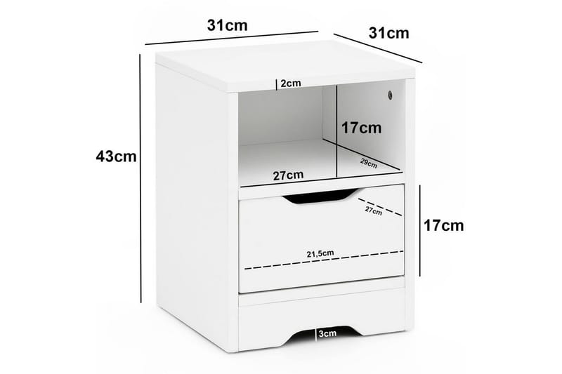 Nattbord Wohnling Hvit med 1 skuff Enkel moderne design og hylle - Møbler - Bord - Avlastningsbord & sidobord - Sengebord & nattbord