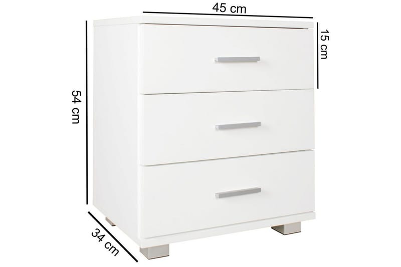 Nattbord Wohnling Klassisk Laget av Sponplate med 3 Skuffer - Møbler - Bord - Avlastningsbord & sidobord - Sengebord & nattbord