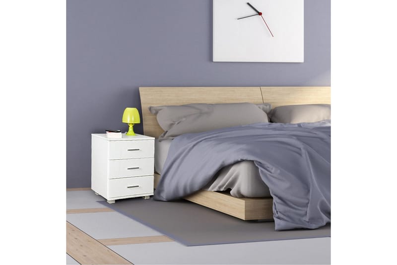 Nattbord Wohnling Klassisk Laget av Sponplate med 3 Skuffer - Møbler - Bord - Avlastningsbord & sidobord - Sengebord & nattbord