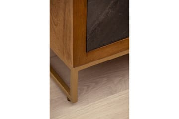 Nattbord Wohnling laget av massivt tre for kontinentalseng med 3 skuffer, skiferutseende, i landlig stil Brun, Svart - Brun, Svart - Møbler - Bord - Avlastningsbord & sidobord - Sengebord & nattbord