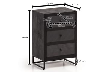 Nattbord Wohnling laget av massivt tre for kontinentalseng med 3 skuffer, skiferutseende, i landlig stil Svart - Svart - Møbler - Bord - Avlastningsbord & sidobord - Sengebord & nattbord