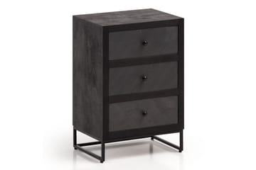 Nattbord Wohnling laget av massivt tre for kontinentalseng med 3 skuffer, skiferutseende, i landlig stil Svart - Svart - Møbler - Bord - Avlastningsbord & sidobord - Sengebord & nattbord