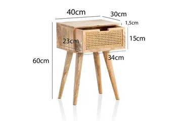 Nattbord Wohnling Massivt mangotre med 1 skuff med wienerfletting i moderne design Lysebrun - Møbler - Bord - Avlastningsbord & sidobord - Sengebord & nattbord
