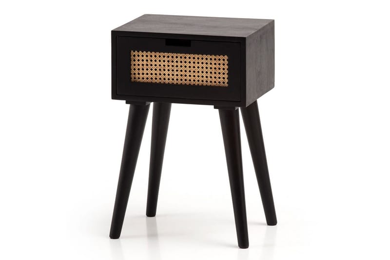 Nattbord Wohnling Massivt mangotre med 1 skuff med wienerfletting i moderne design Svart - Svart - Møbler - Bord - Avlastningsbord & sidobord - Sengebord & nattbord
