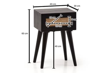 Nattbord Wohnling Massivt mangotre med 1 skuff med wienerfletting i moderne design Svart - Svart - Møbler - Bord - Avlastningsbord & sidobord - Sengebord & nattbord