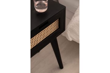 Nattbord Wohnling Massivt mangotre med 1 skuff med wienerfletting i moderne design Svart - Svart - Møbler - Bord - Avlastningsbord & sidobord - Sengebord & nattbord