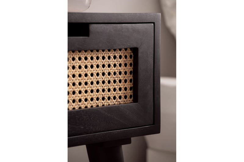 Nattbord Wohnling Massivt mangotre med 1 skuff med wienerfletting i moderne design Svart - Svart - Møbler - Bord - Avlastningsbord & sidobord - Sengebord & nattbord