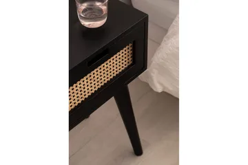 Nattbord Wohnling Massivt mangotre med 1 skuff med wienerfletting i moderne design Svart - Svart - Møbler - Bord - Avlastningsbord & sidobord - Sengebord & nattbord