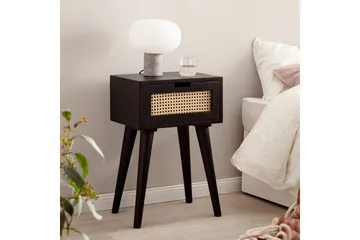 Nattbord Wohnling Massivt mangotre med 1 skuff med wienerfletting i moderne design Svart - Svart - Møbler - Bord - Avlastningsbord & sidobord - Sengebord & nattbord