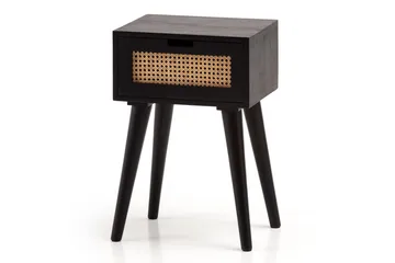 Nattbord Wohnling Massivt mangotre med 1 skuff med wienerfletting i moderne design Svart - Svart - Møbler - Bord - Avlastningsbord & sidobord - Sengebord & nattbord
