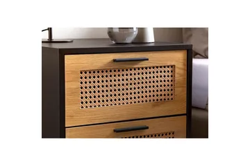 Nattbord Wohnling Massivt mangotre med 2 skuffer med Wienerkurvverk i industrielt utseende - Møbler - Bord - Avlastningsbord & sidobord - Sengebord & nattbord