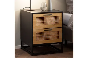 Nattbord Wohnling Massivt mangotre med 2 skuffer med Wienerkurvverk i industrielt utseende - Møbler - Bord - Avlastningsbord & sidobord - Sengebord & nattbord