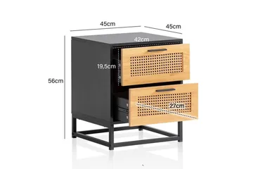 Nattbord Wohnling Massivt mangotre med 2 skuffer med Wienerkurvverk i industrielt utseende - Møbler - Bord - Avlastningsbord & sidobord - Sengebord & nattbord