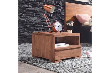 Nattbord Wohnling Massivt tre med skuff og hylle i lav design i landlig stil Akasie - Akasie - Møbler - Bord - Avlastningsbord & sidobord - Sengebord & nattbord