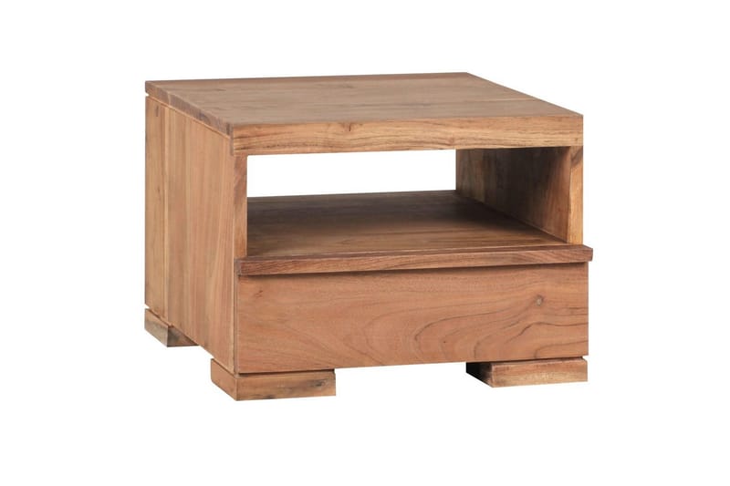 Nattbord Wohnling Massivt tre med skuff og hylle i lav design i landlig stil Akasie - Akasie - Møbler - Bord - Avlastningsbord & sidobord - Sengebord & nattbord