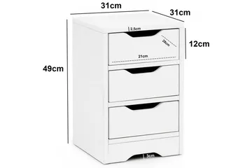 Nattbord Wohnling med 3 skuffer i et enkelt, moderne design for rammemadrass Hvit - Hvit - Møbler - Bord - Avlastningsbord & sidobord - Sengebord & nattbord