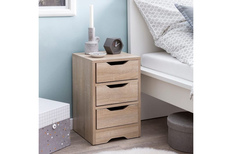 Nattbord Wohnling med 3 skuffer i et enkelt, moderne design for rammemadrass Sonoma - Sonoma - Møbler - Bord - Avlastningsbord & sidobord - Sengebord & nattbord