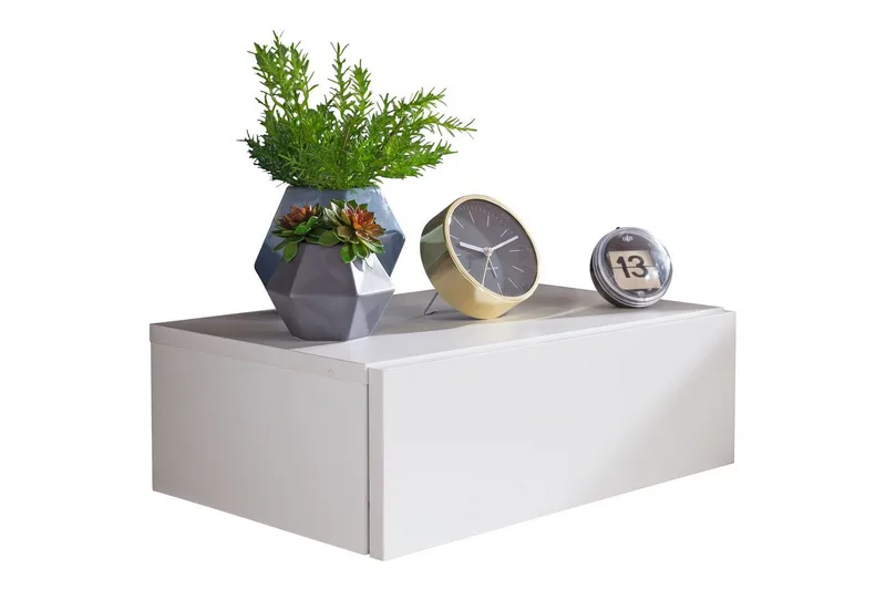 Nattbord Wohnling med skuff for veggmontering, flytende utseende Hvit, Hvit