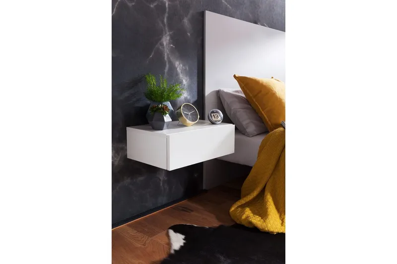 Nattbord Wohnling med skuff for veggmontering, flytende utseende Hvit - Hvit - Møbler - Bord - Avlastningsbord & sidobord - Sengebord & nattbord