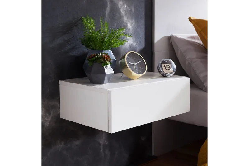 Nattbord Wohnling med skuff for veggmontering, flytende utseende Hvit - Hvit - Møbler - Bord - Avlastningsbord & sidobord - Sengebord & nattbord