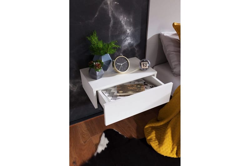 Nattbord Wohnling med skuff for veggmontering, flytende utseende Hvit - Hvit - Møbler - Bord - Avlastningsbord & sidobord - Sengebord & nattbord
