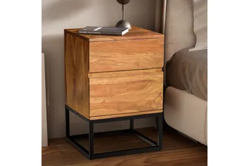 Nattbord Wohnling Moderne utseende med 2 skuffer laget av solid sheeshamtre i industriell stil - Møbler - Bord - Avlastningsbord & sidobord - Sengebord & nattbord