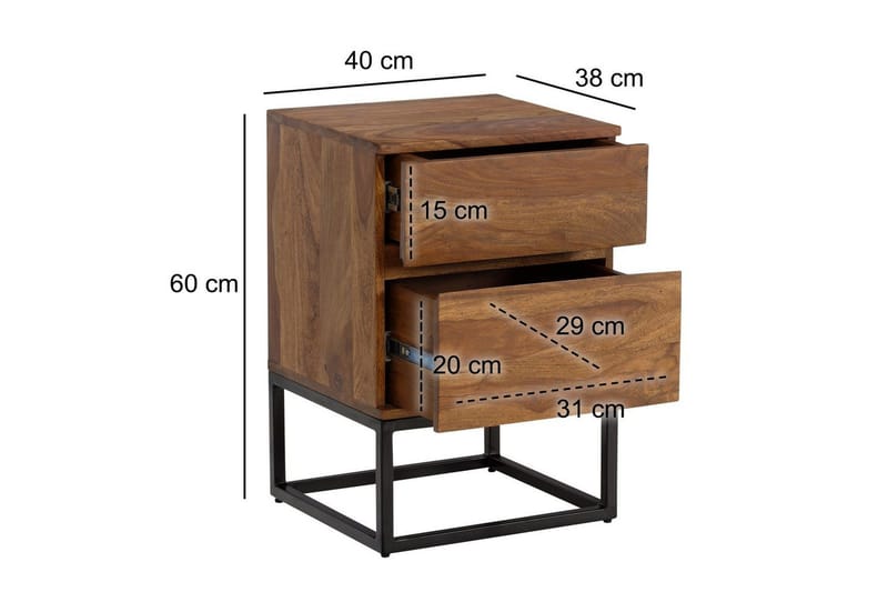 Nattbord Wohnling Moderne utseende med 2 skuffer laget av solid sheeshamtre i industriell stil - Møbler - Bord - Avlastningsbord & sidobord - Sengebord & nattbord