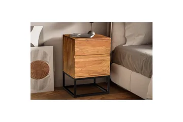 Nattbord Wohnling Moderne utseende med 2 skuffer laget av solid sheeshamtre i industriell stil - Møbler - Bord - Avlastningsbord & sidobord - Sengebord & nattbord